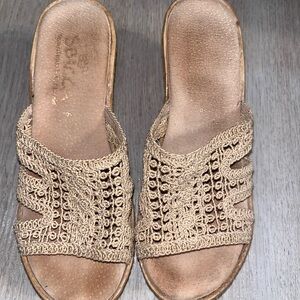 Sbicca Beige Crochet Slide Sandals for Women